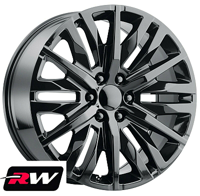 20 x9 inch Chevy Avalanche OE Replica Wheels Gloss Black 2019 Sierra Denali Rims