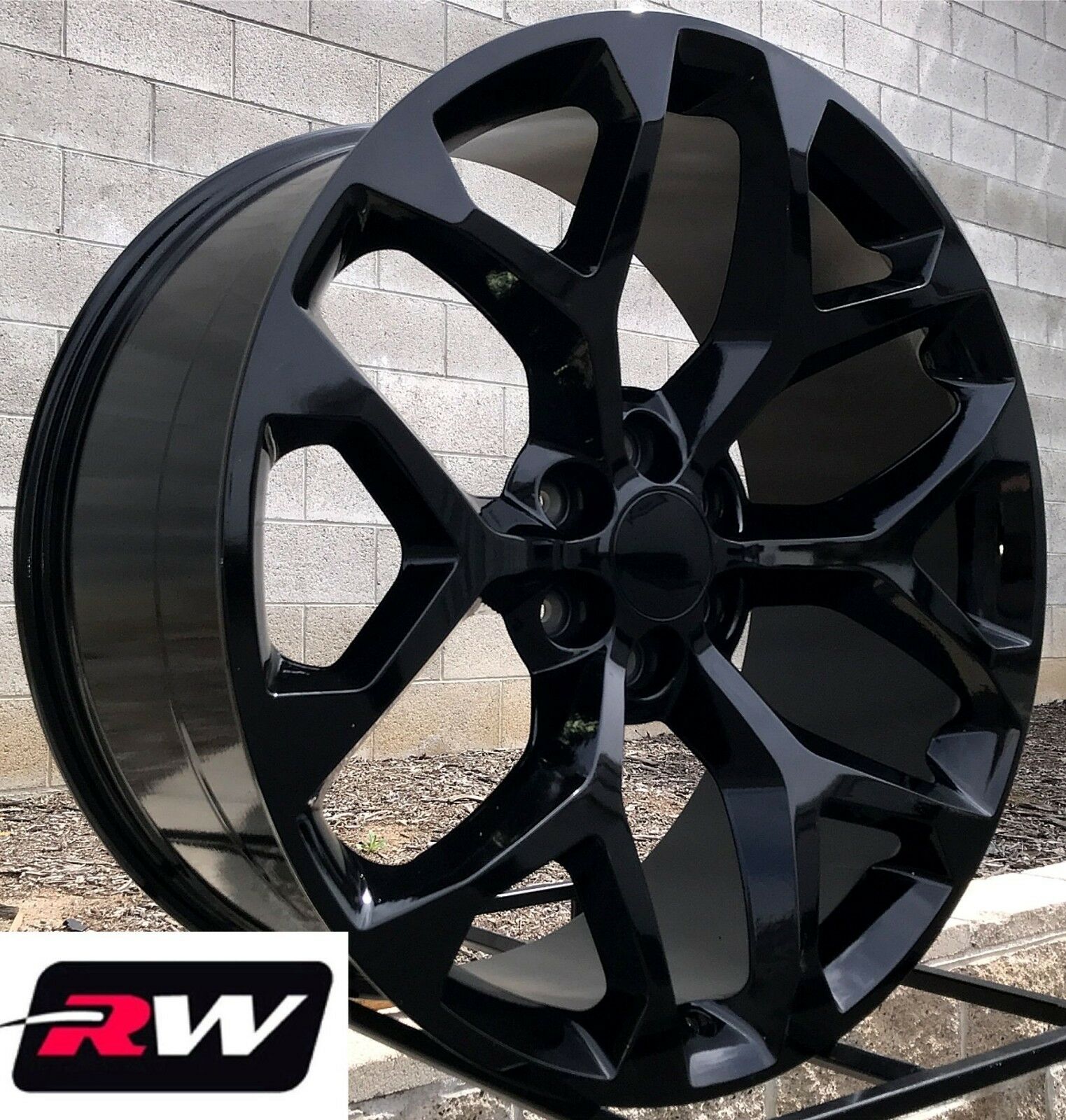 22 inch Chevy Tahoe OE Replica Snowflake Wheels Gloss Black Rims 22 x9